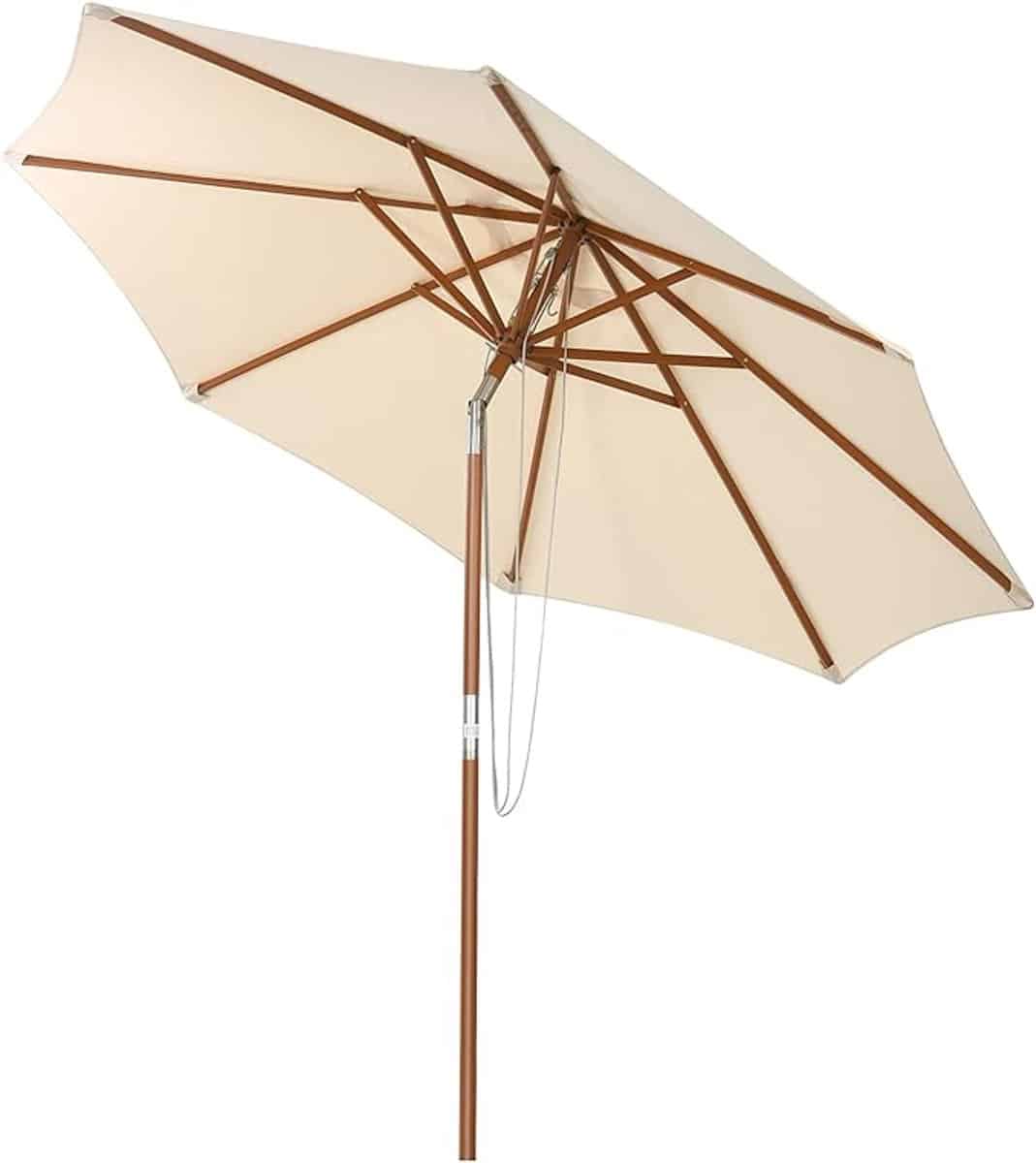 komfotteu parasol 300cm knikbaar houten paraplustok tuinparasol