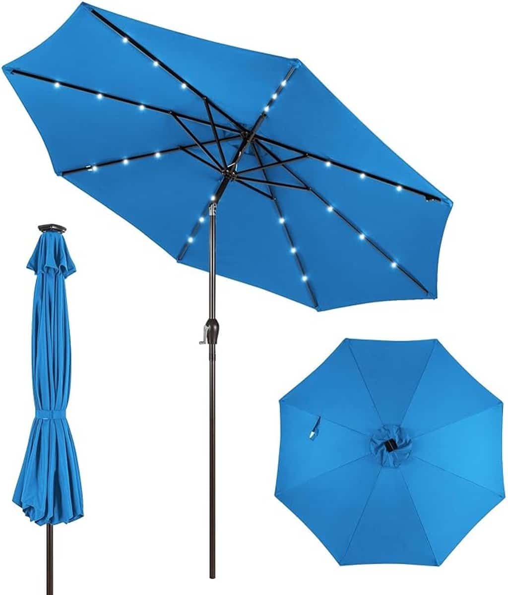 komfotteu parasol 300cm met led en zwengel knikbaar