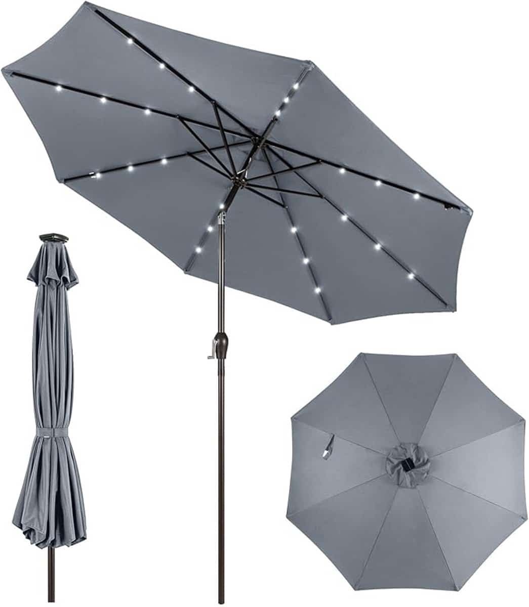 komfotteu parasol 300cm met led en zwengel knikbaar