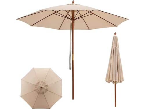 KOMFOTTEU Parasol - in hoogte verstelbaar - Houten paraplustok