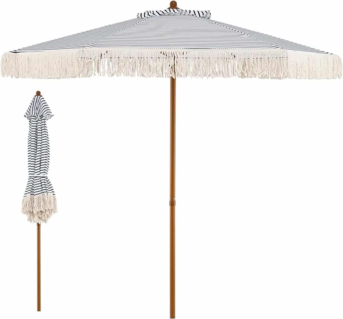 komfotteu strandparasol met franjes aluminium paraplustok parasol 200