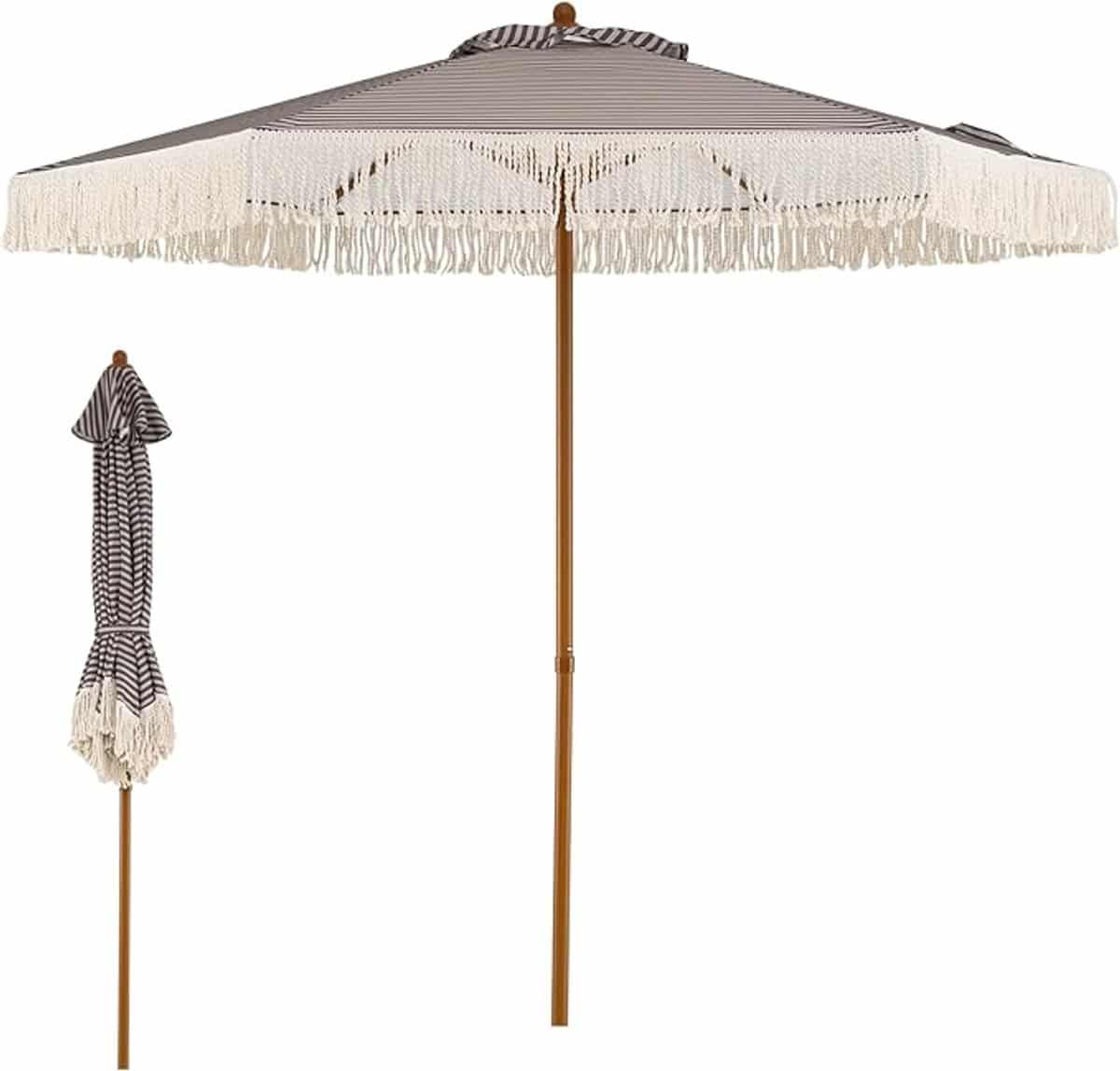 komfotteu strandparasol met franjes aluminium paraplustok parasol 200