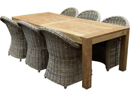 Krista Roma dining tuinset 240x100xH75 cm 6 delig rotan teak