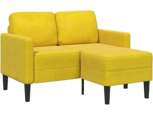 L-vormige 2-zitsbank met Chaise Longue in Geel Velours