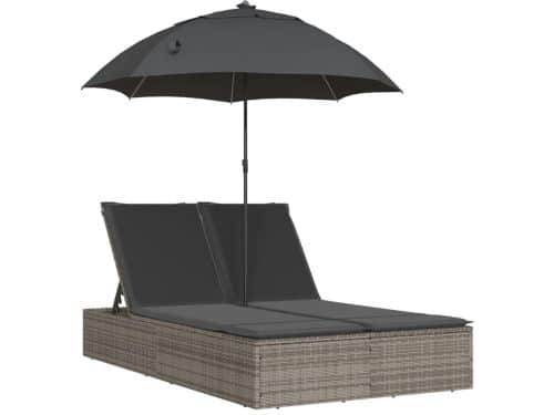 Ligbed | Loungebed | Ligstoel 2-persoons met kussens en parasol