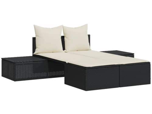 Ligbed | Loungebed | Ligstoel 2-persoons met kussens poly rattan