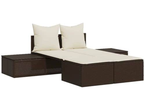 Ligbed | Loungebed | Ligstoel 2-persoons met kussens poly rattan