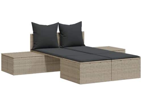 Ligbed | Loungebed | Ligstoel 2-persoons met kussens poly rattan