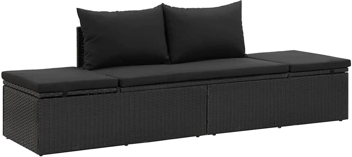 ligbed | loungebed | ligstoel met kussens poly rattan zwart