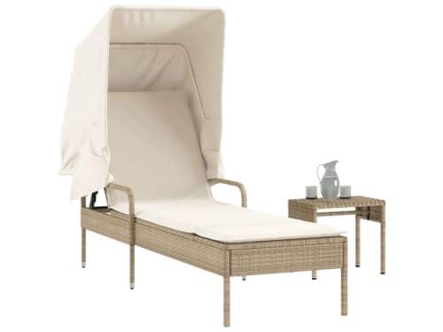 Ligbed | Loungebed | Ligstoel met luifel en tafel poly