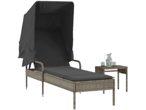 Ligbed | Loungebed | Ligstoel met luifel en tafel poly