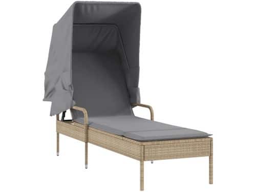 Ligbed | Loungebed | Ligstoel met luifel poly rattan beige
