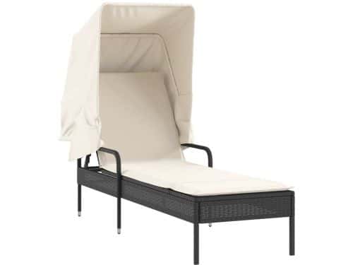 Ligbed | Loungebed | Ligstoel met luifel poly rattan zwart