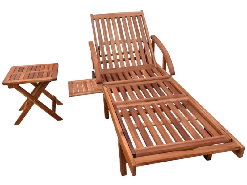 Ligbed | Loungebed | Ligstoel met tafel massief acaciahout