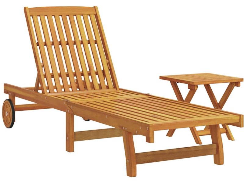 Ligbed | Loungebed | Ligstoel met tafeltje massief acaciahout