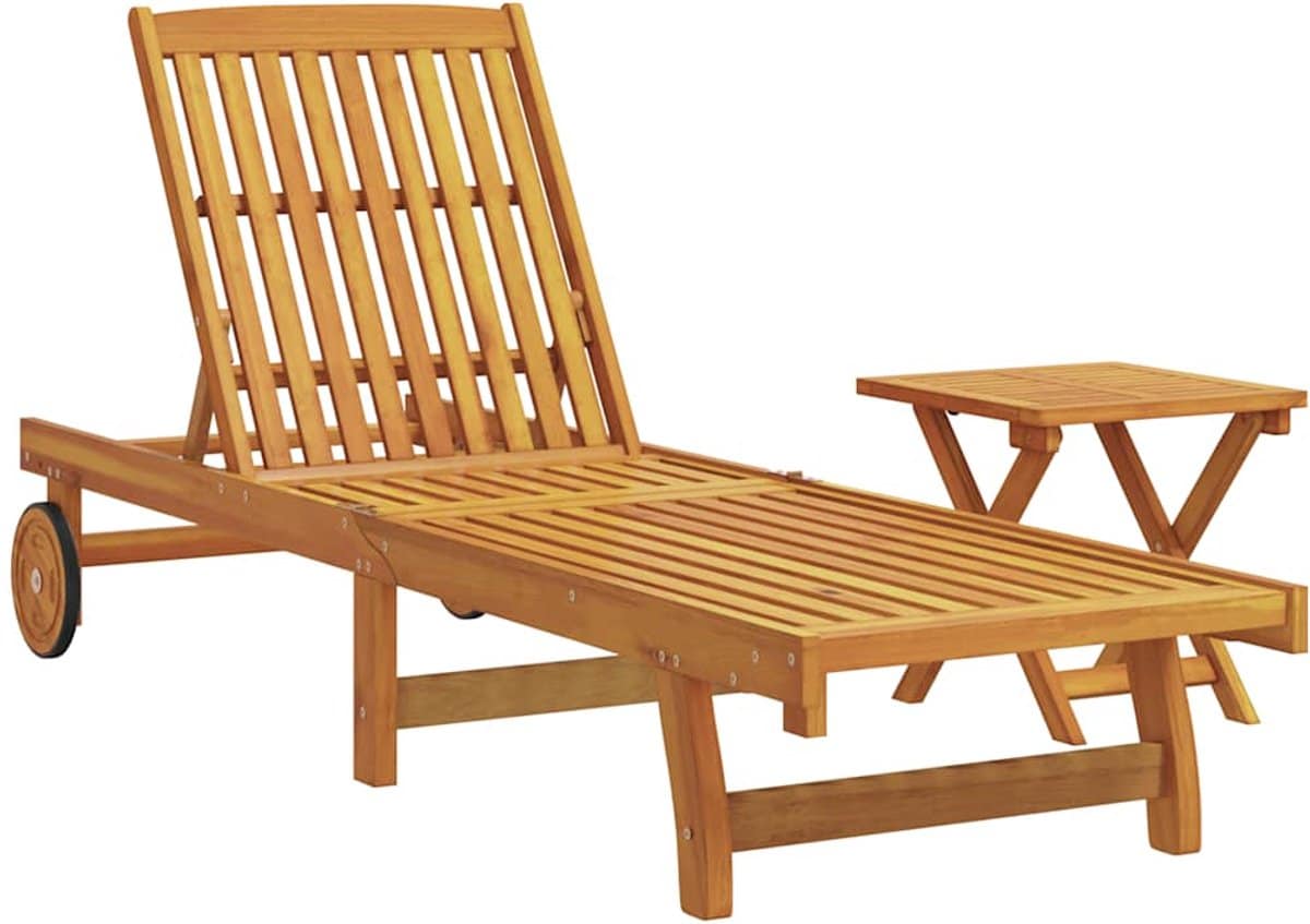 ligbed | loungebed | ligstoel met tafeltje massief acaciahout