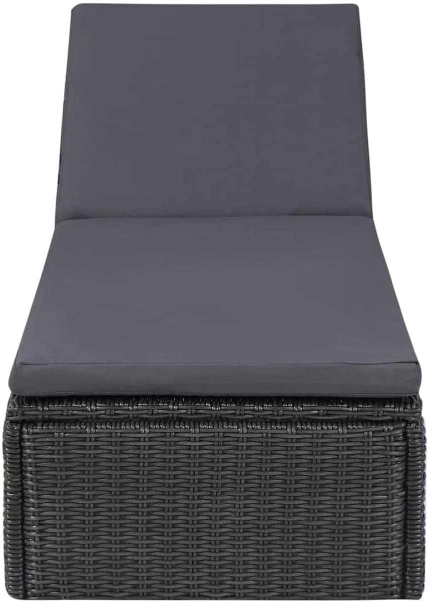ligbed | loungebed | ligstoel poly rattan zwart en donkergrijs