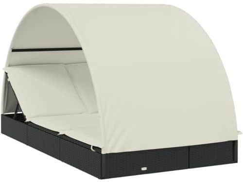 Ligbed voor 2 personen met rond dak Poly Rattan Zwart