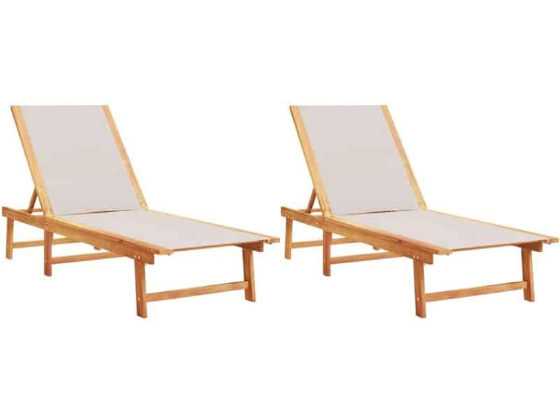 Ligbedden 2 st | Loungebed | Ligstoel massief acaciahout en