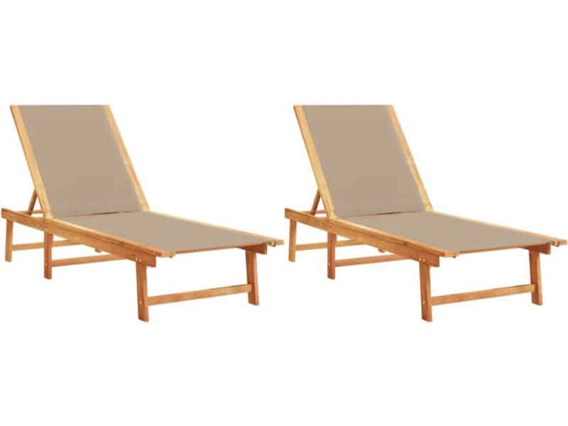 Ligbedden 2 st | Loungebed | Ligstoel massief acaciahout en