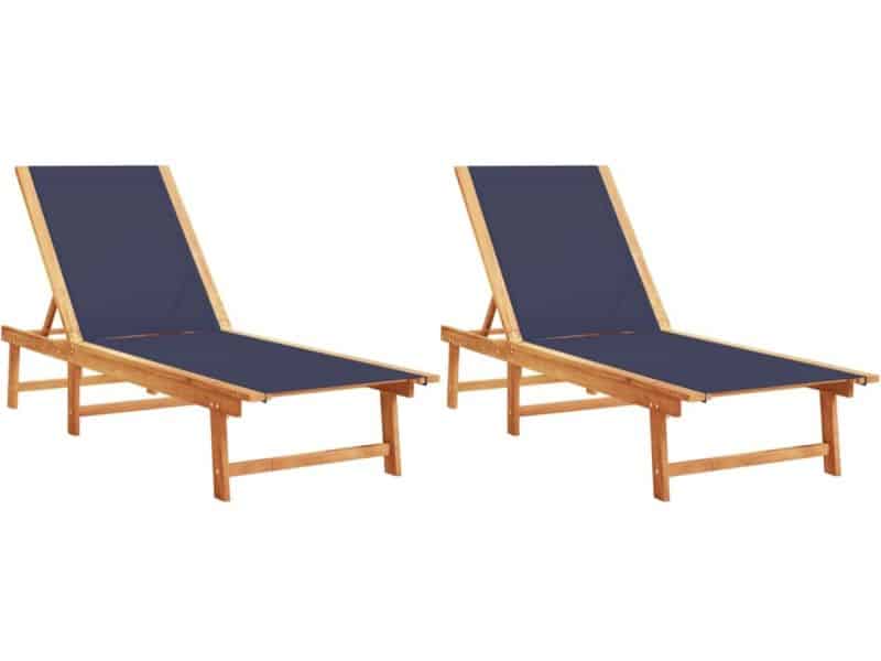 Ligbedden 2 st | Loungebed | Ligstoel massief acaciahout en