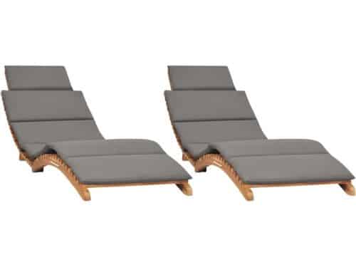 Ligbedden 2 st | Loungebed | Ligstoel met kussens massief