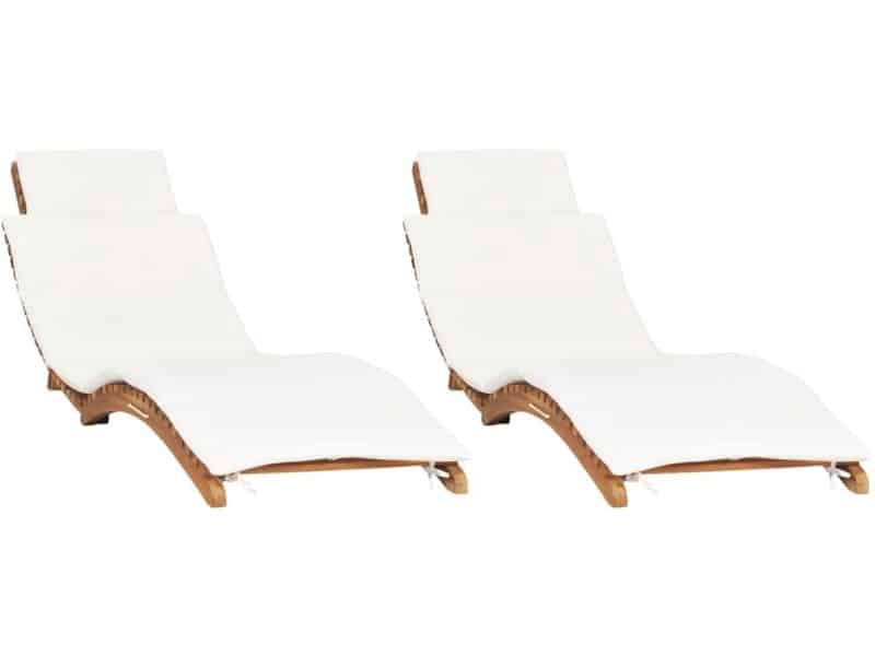 Ligbedden 2 st | Loungebed | Ligstoel met kussens massief