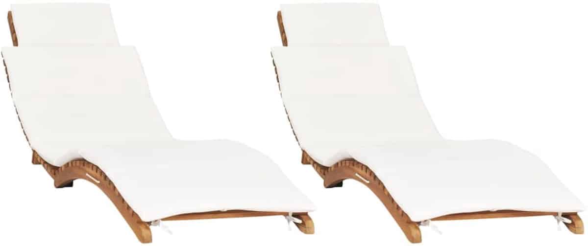 ligbedden 2 st | loungebed | ligstoel met kussens massief