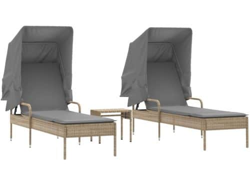 Ligbedden 2 st | Loungebed | Ligstoel met luifels en