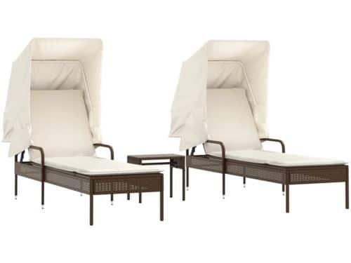 Ligbedden 2 st | Loungebed | Ligstoel met luifels en