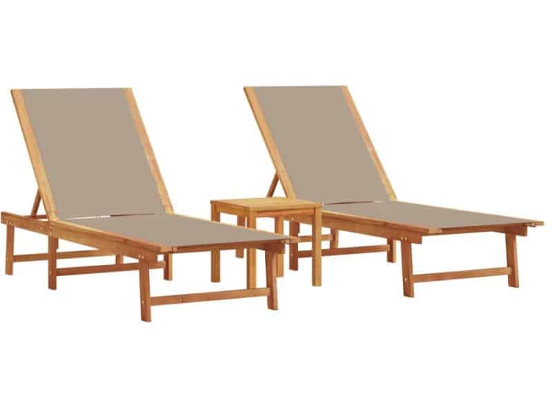 Ligbedden 2 st | Loungebed | Ligstoel met tafel massief