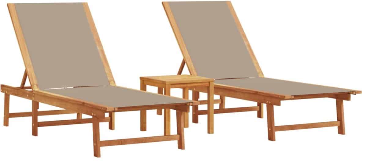 ligbedden 2 st | loungebed | ligstoel met tafel massief