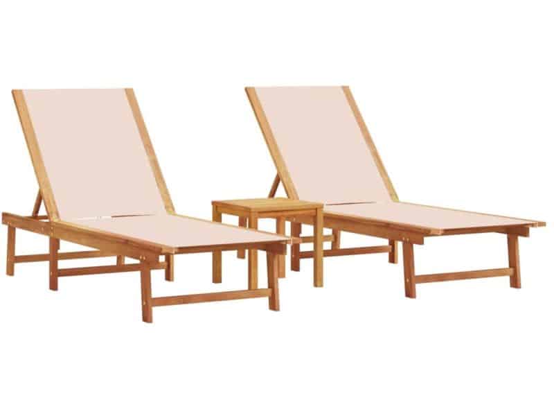 Ligbedden 2 st | Loungebed | Ligstoel met tafel massief