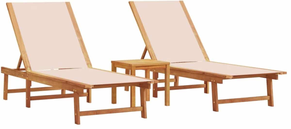 ligbedden 2 st | loungebed | ligstoel met tafel massief