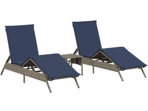 Ligbedden 2 st | Loungebed | Ligstoel met tafel poly