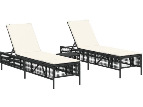 Ligbedden 2 st | Loungebed | Ligstoel met tafel poly