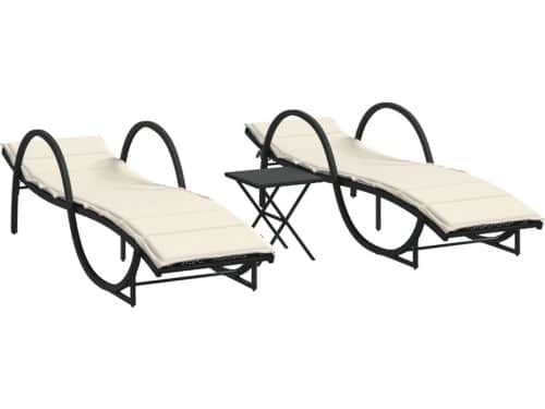 Ligbedden 2 st | Loungebed | Ligstoel met tafel poly