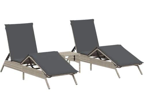 Ligbedden 2 st | Loungebed | Ligstoel met tafel poly