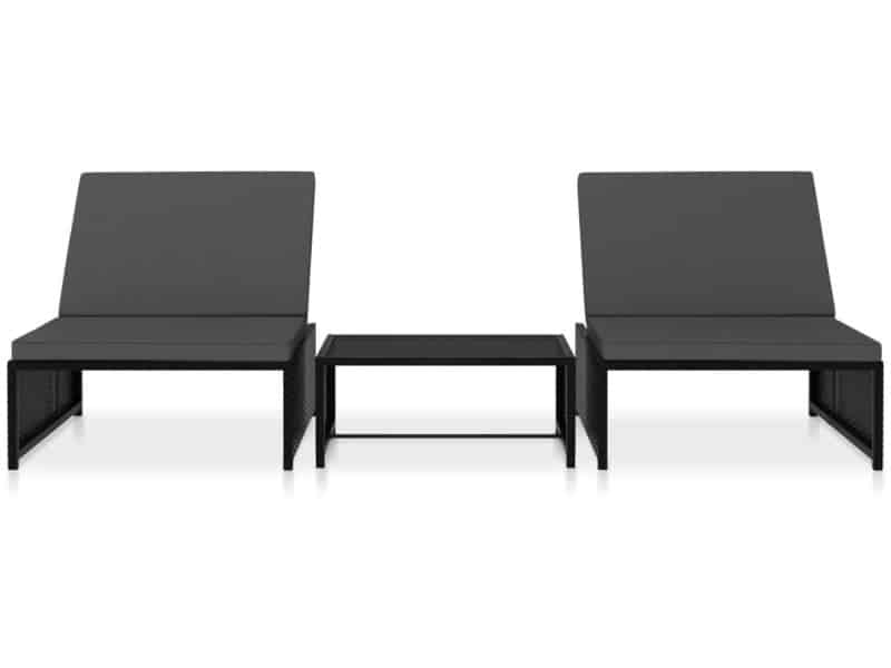 Ligbedden 2 st | Loungebed | Ligstoel met tafel poly