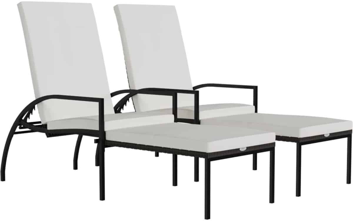 ligbedden 2 st | loungebed | ligstoel met voetensteun polyetheen