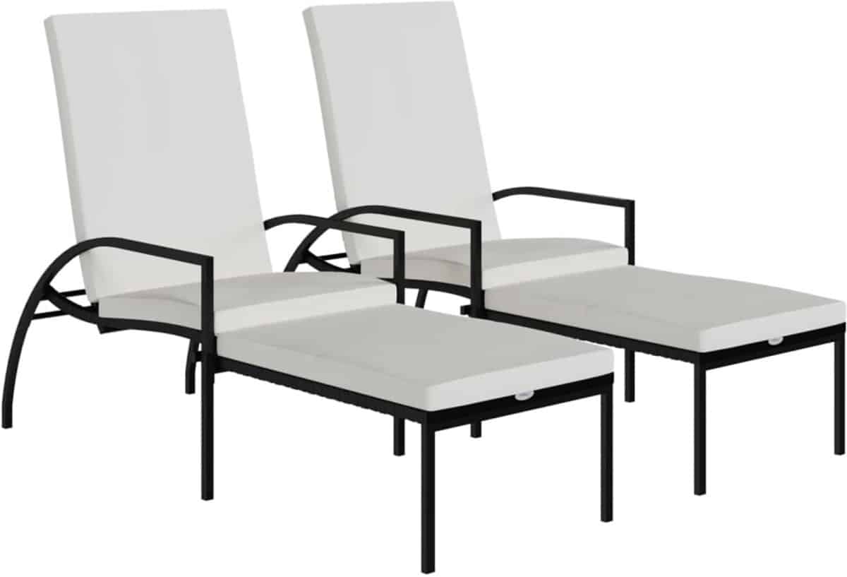 ligbedden 2 st | loungebed | ligstoel met voetensteun polyetheen