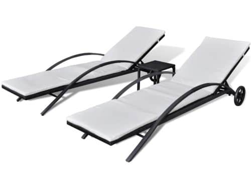 Ligstoel | Zonligstoel | Ligbedden met tafel poly rattan zwart