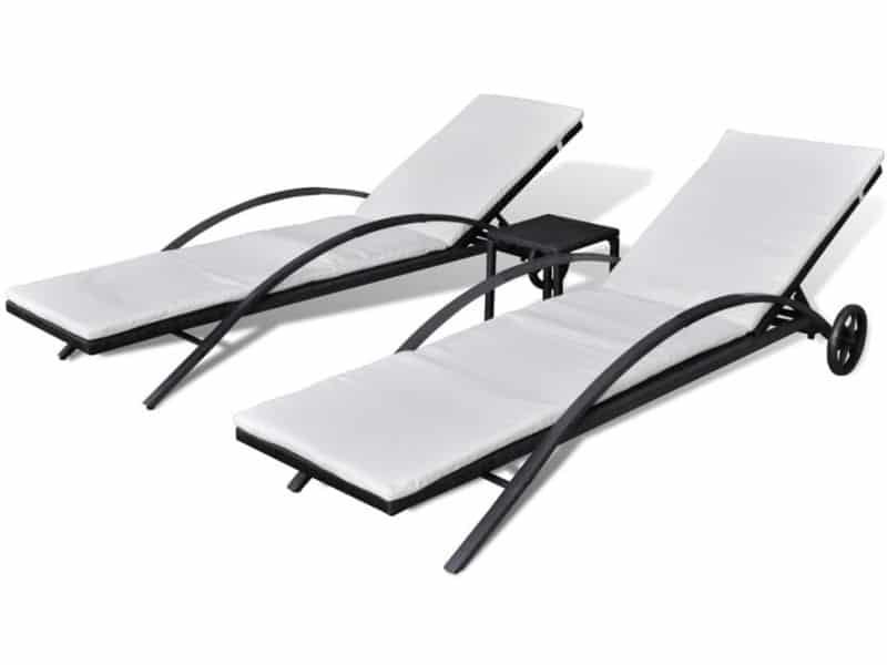 Ligstoel | Zonligstoel | Ligbedden met tafel poly rattan zwart