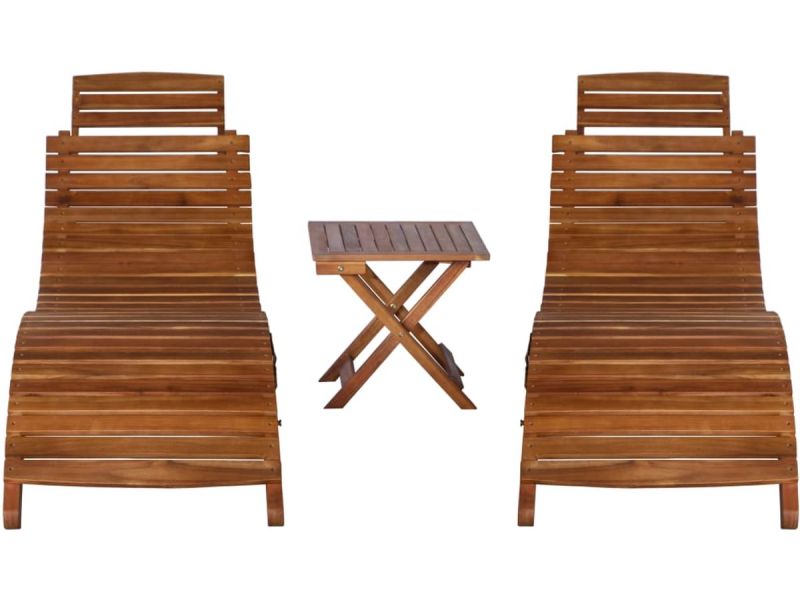 Ligstoel | Zonligstoel | Ligbedden met theetafel 3-delig massief acaciahout