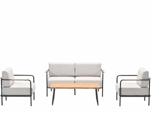 Lisboa loungeset - 4-delig - carbon black - teak look