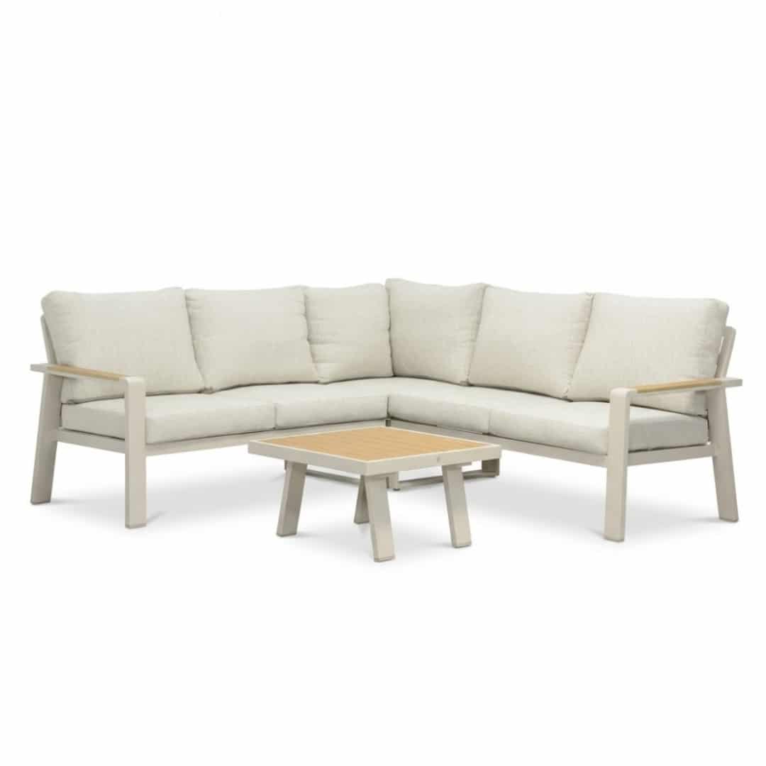 lola hoek loungeset 5 personen incl. tafel | aluminium + polywood | beige | 4 delig 220x220cm