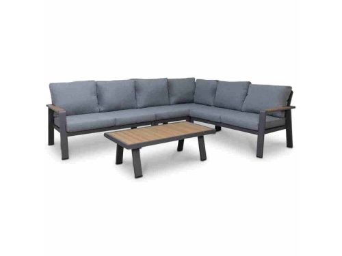 Lola hoek loungeset L-vorm 6 personen incl. tafel | aluminium + polywood | antraciet | 6-delig