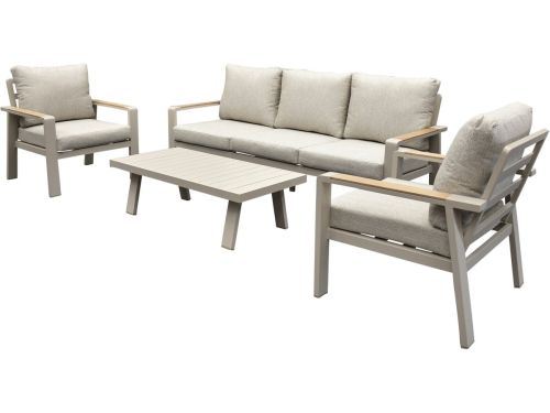 Lola stoel bank loungeset 4 delig latte zand aluminium teak