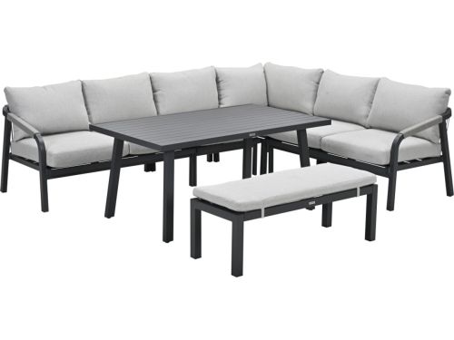 Lounge-diningset Monti - zwart - 7-persoons - aluminium