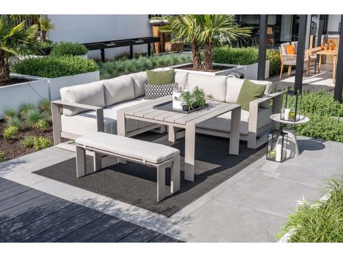 Lounge hoekbank Levanto - 7-persoons - taupe - hoge tafel